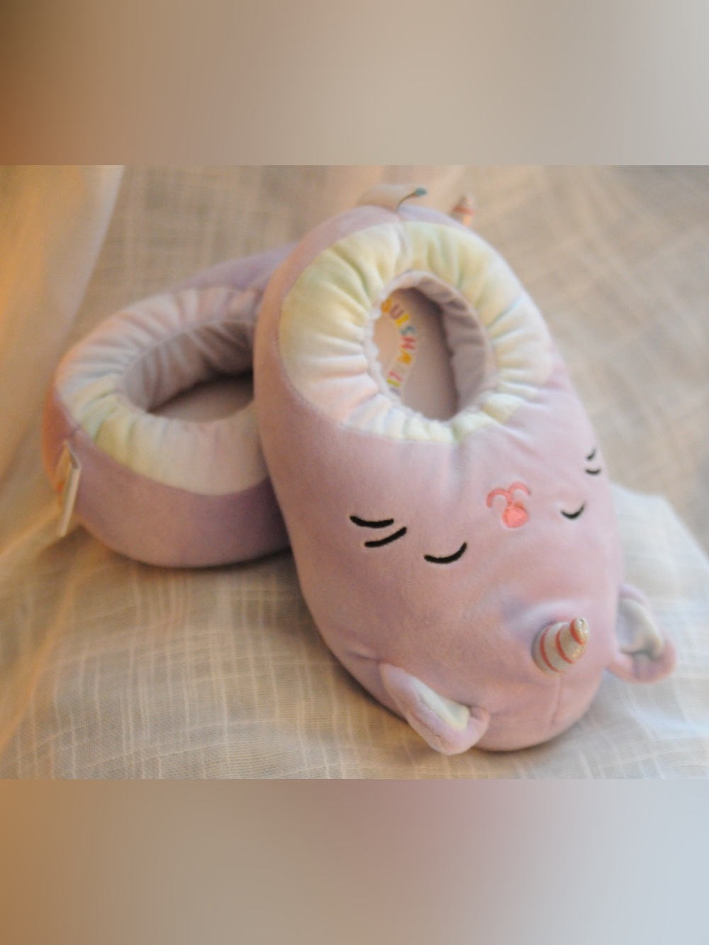 Squishmallows Pastel Pink Plush Slippers
